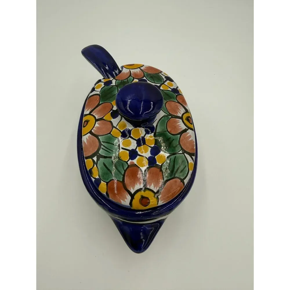 Talavera Mexican Folk Art Pottery Dish with Ladel